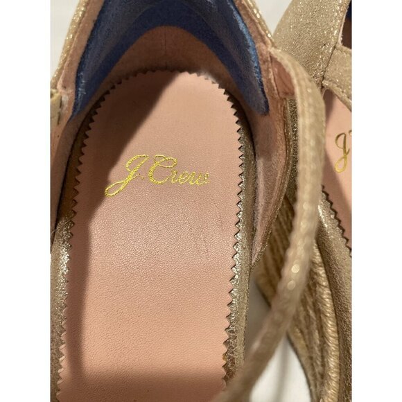 J CREW WOMENS SANDALS METALLIC WEDGE GOLD LEATHER ESPADRILLES ANKLE STRAP SZ 8.5 - Picture 3 of 9